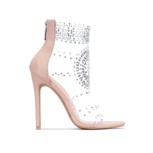 Pepero Clear Rhinestone Open Toe Bootie