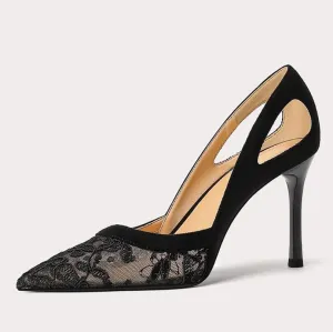 Petite Black Lace Mesh Dress Heels For Women TS16