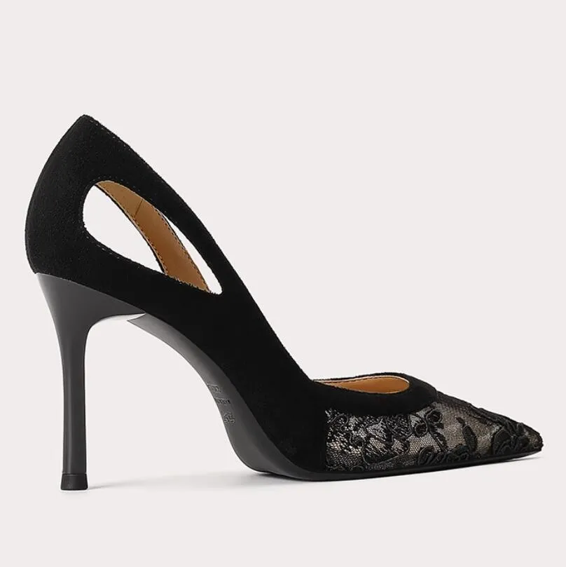 Petite Black Lace Mesh Dress Heels For Women TS16