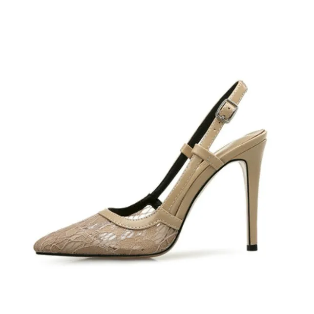 Petite Lace Mesh Slingback Heels GS20