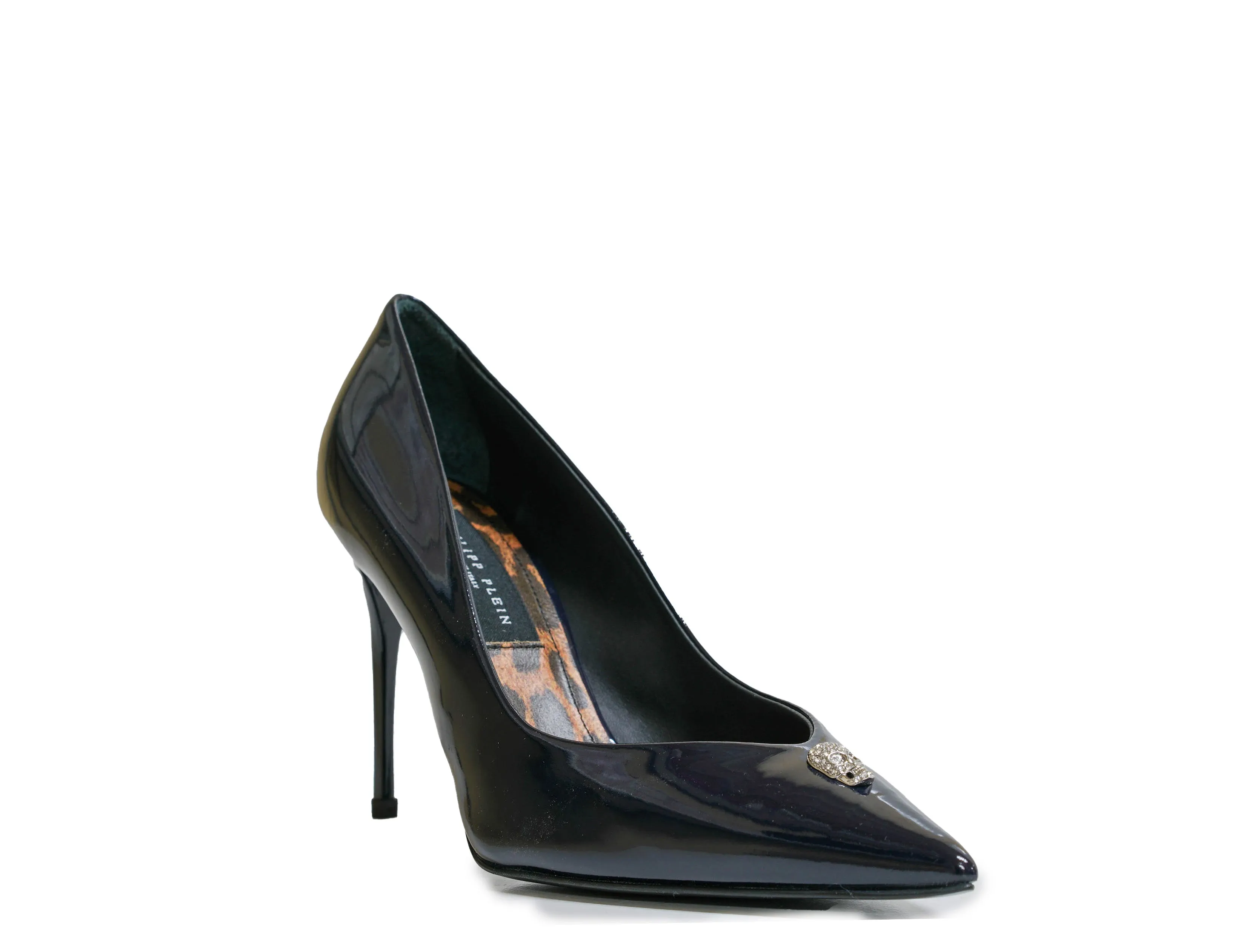 Philipp Plein Women's Blue Patent Crystal Skull Pump 900 90