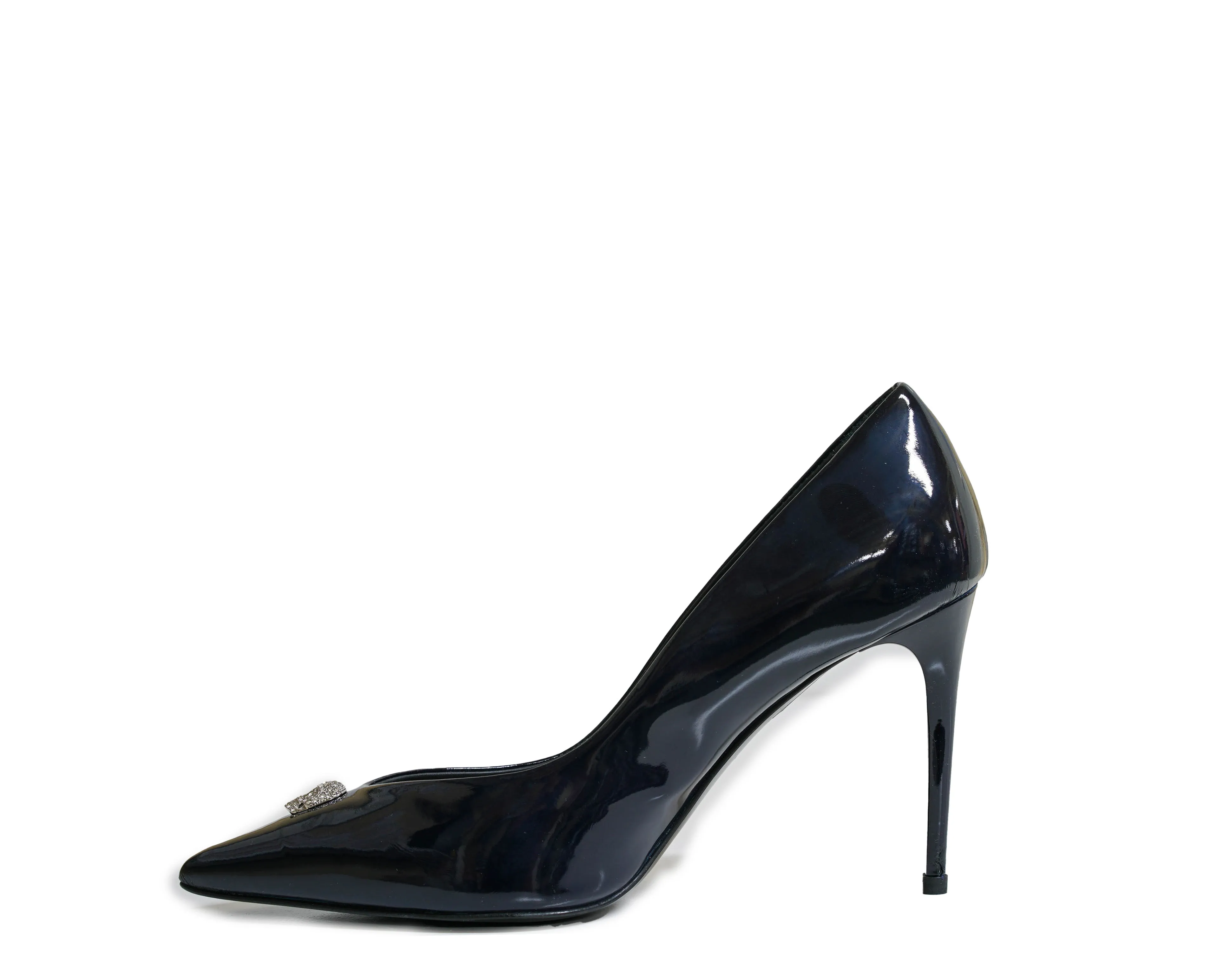 Philipp Plein Women's Blue Patent Crystal Skull Pump 900 90