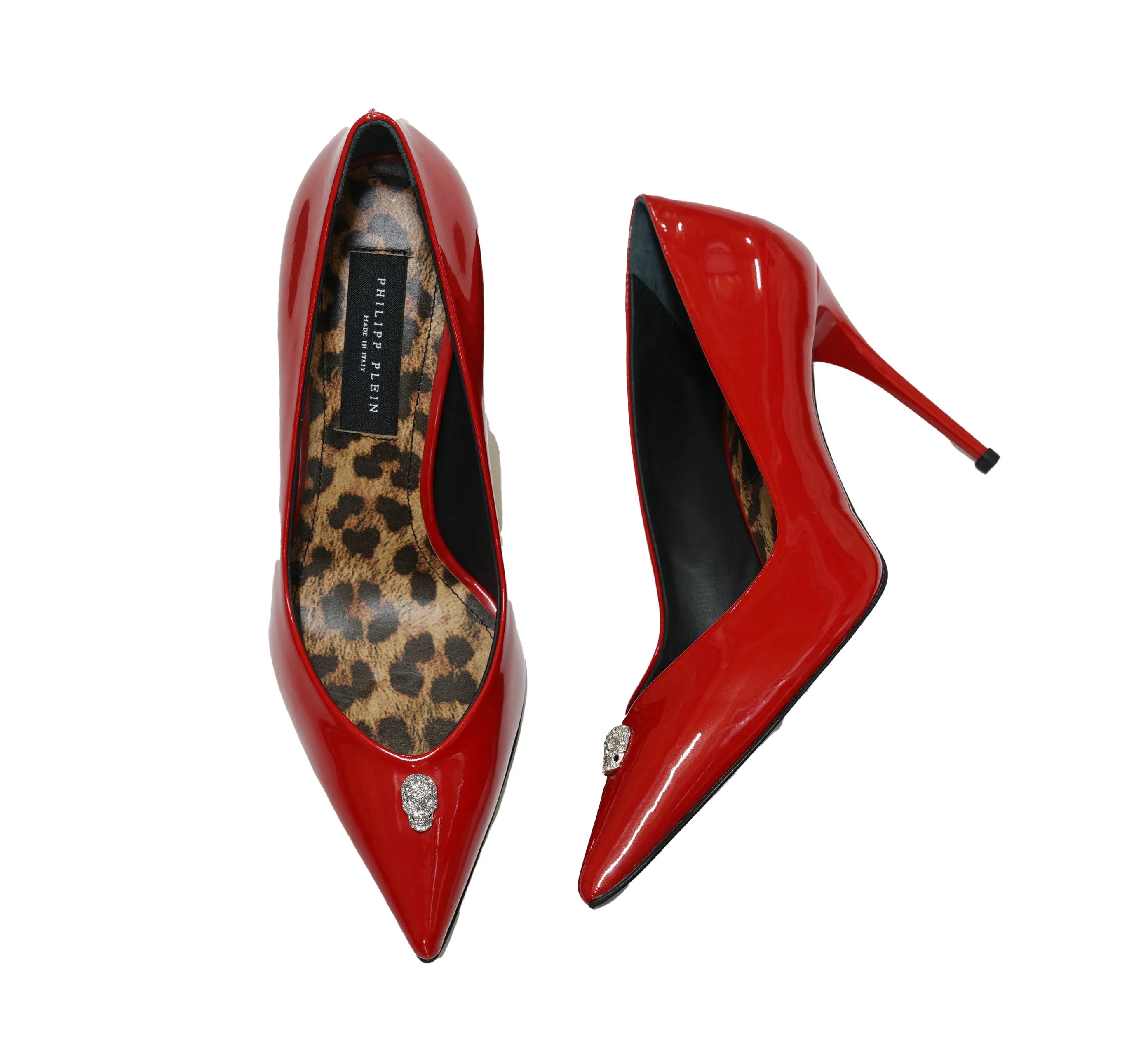Philipp Plein Women's Red Patent Crystal Skull Pump 900 90