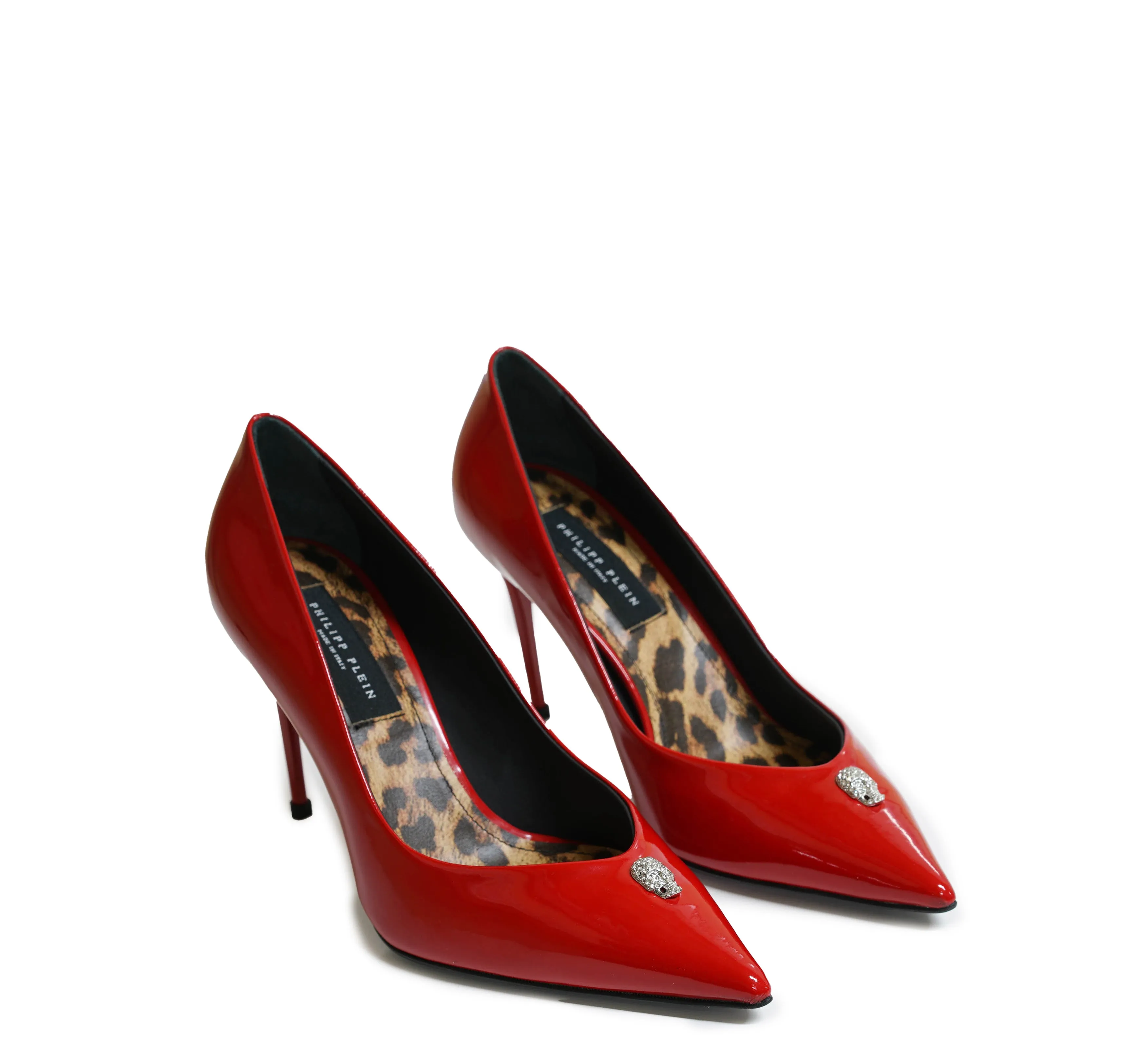 Philipp Plein Women's Red Patent Crystal Skull Pump 900 90