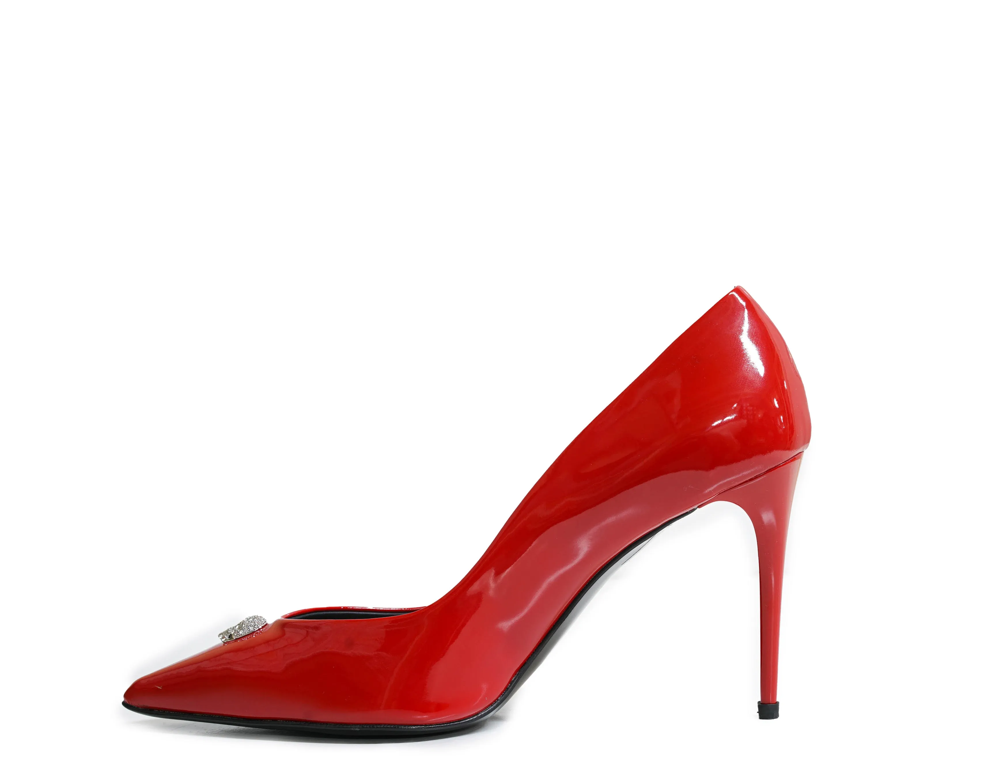 Philipp Plein Women's Red Patent Crystal Skull Pump 900 90