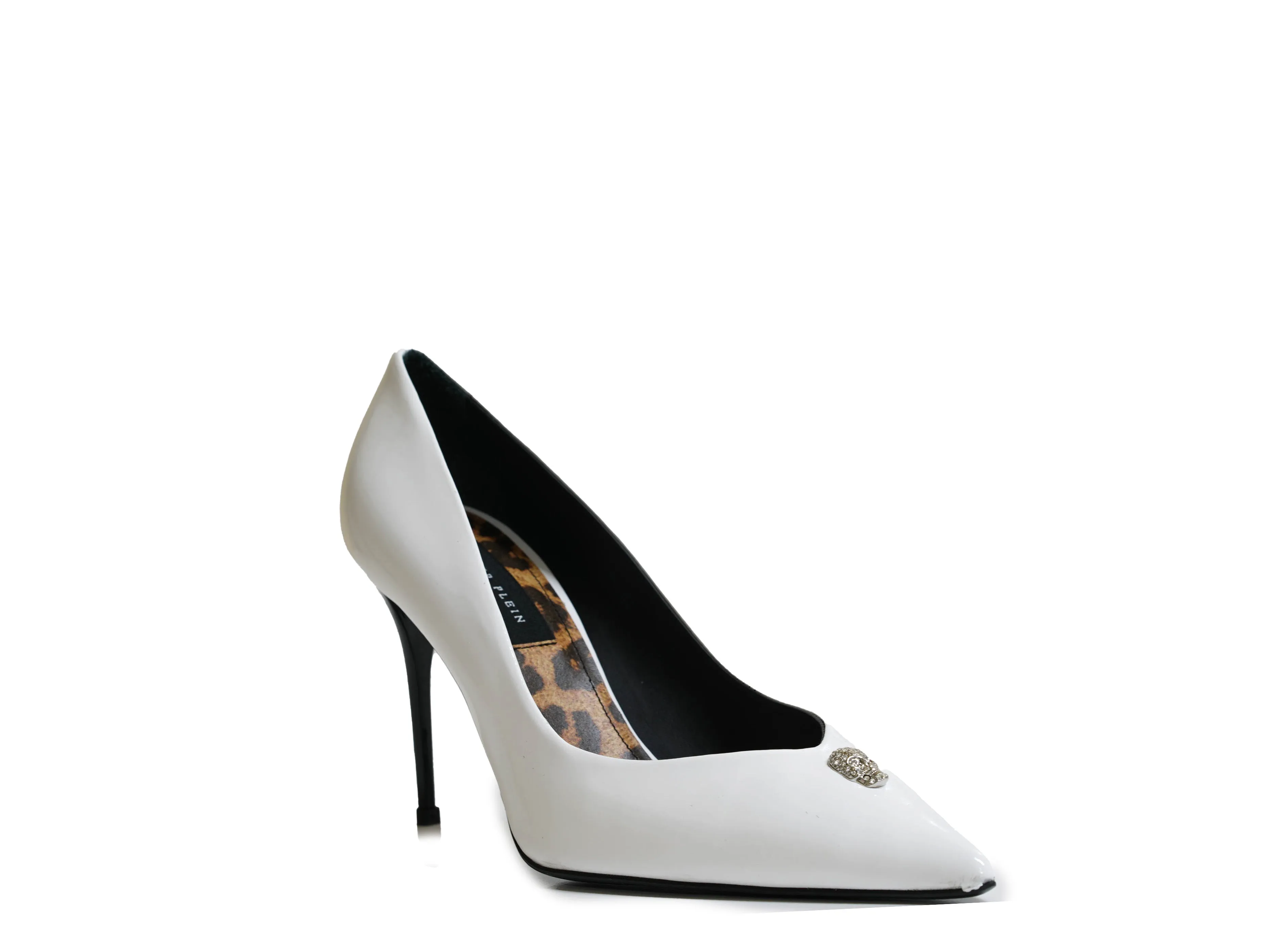 Philipp Plein Women's White Patent Crystal Skull Pump 900 90
