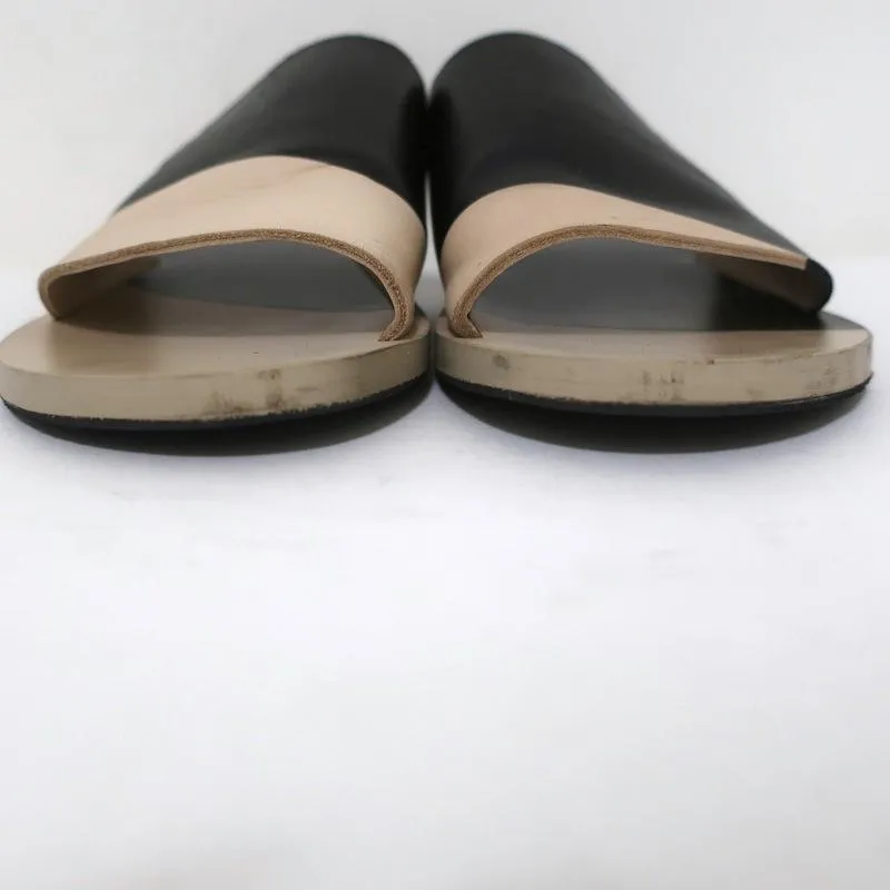 Pierre Hardy Slide Sandals Black & Beige Bicolor Leather Size 37 Open Toe Flat