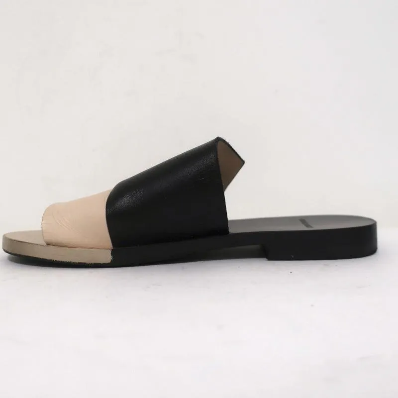 Pierre Hardy Slide Sandals Black & Beige Bicolor Leather Size 37 Open Toe Flat