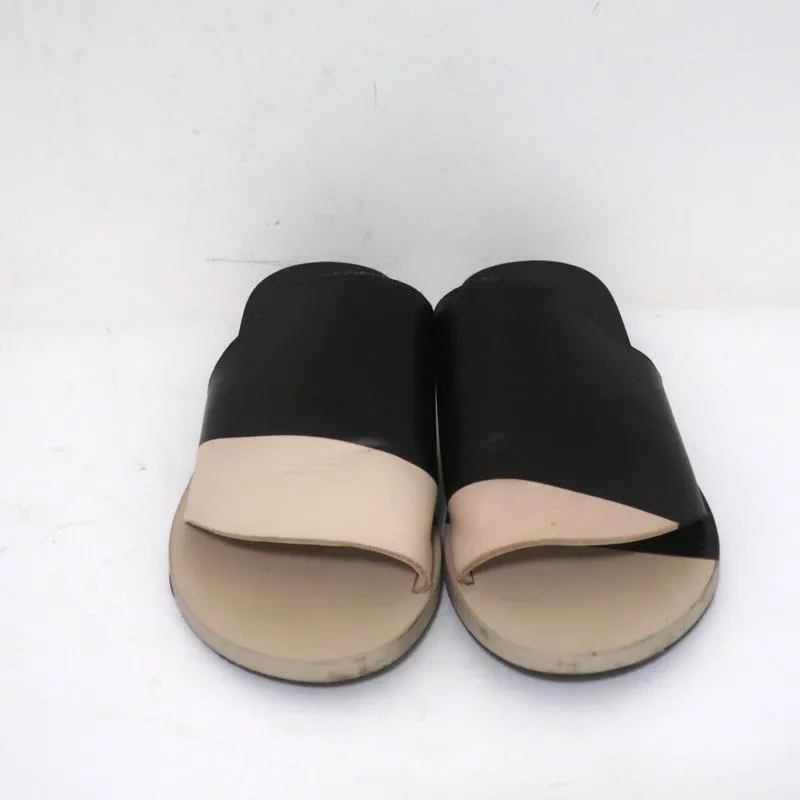 Pierre Hardy Slide Sandals Black & Beige Bicolor Leather Size 37 Open Toe Flat