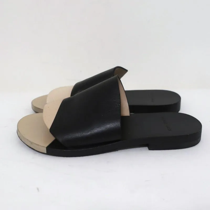 Pierre Hardy Slide Sandals Black & Beige Bicolor Leather Size 37 Open Toe Flat