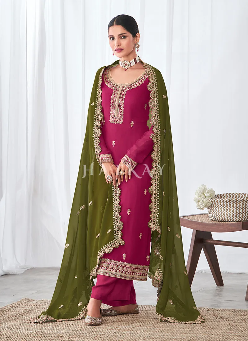 Pink And Green Straight Pant Suit