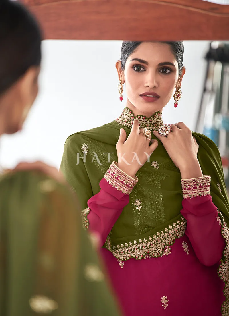 Pink And Green Straight Pant Suit