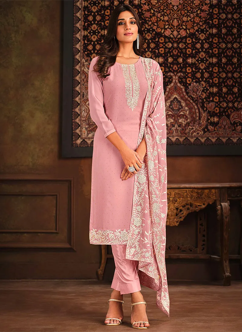 Pink Chikankari Embroidery Georgette Salwar Kameez Suit