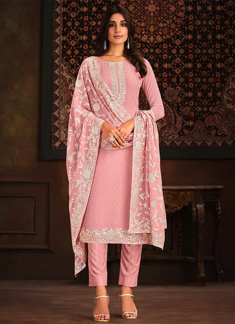 Pink Chikankari Embroidery Georgette Salwar Kameez Suit