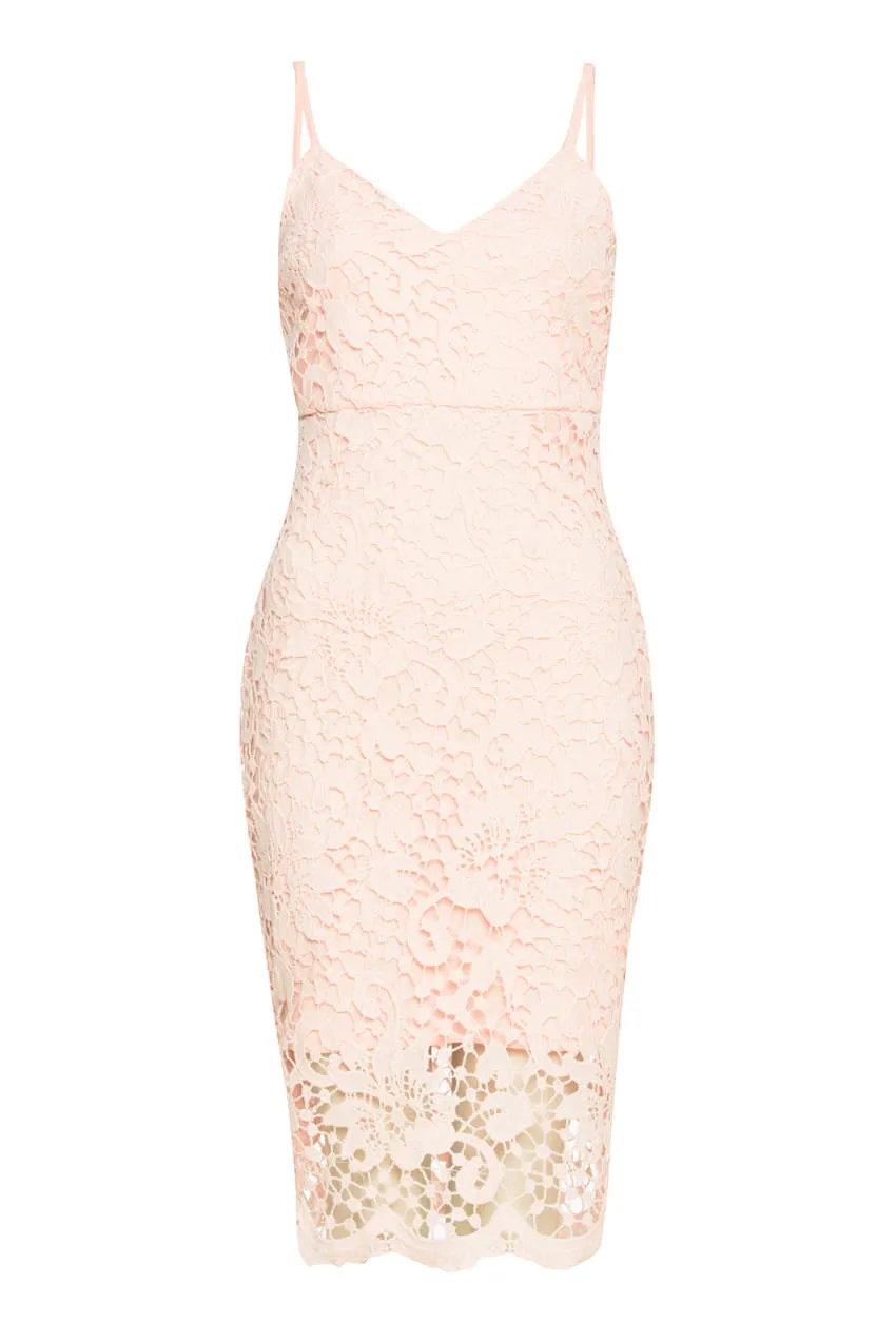 Pink Crochet Midi Dress With Spaghetti Straps