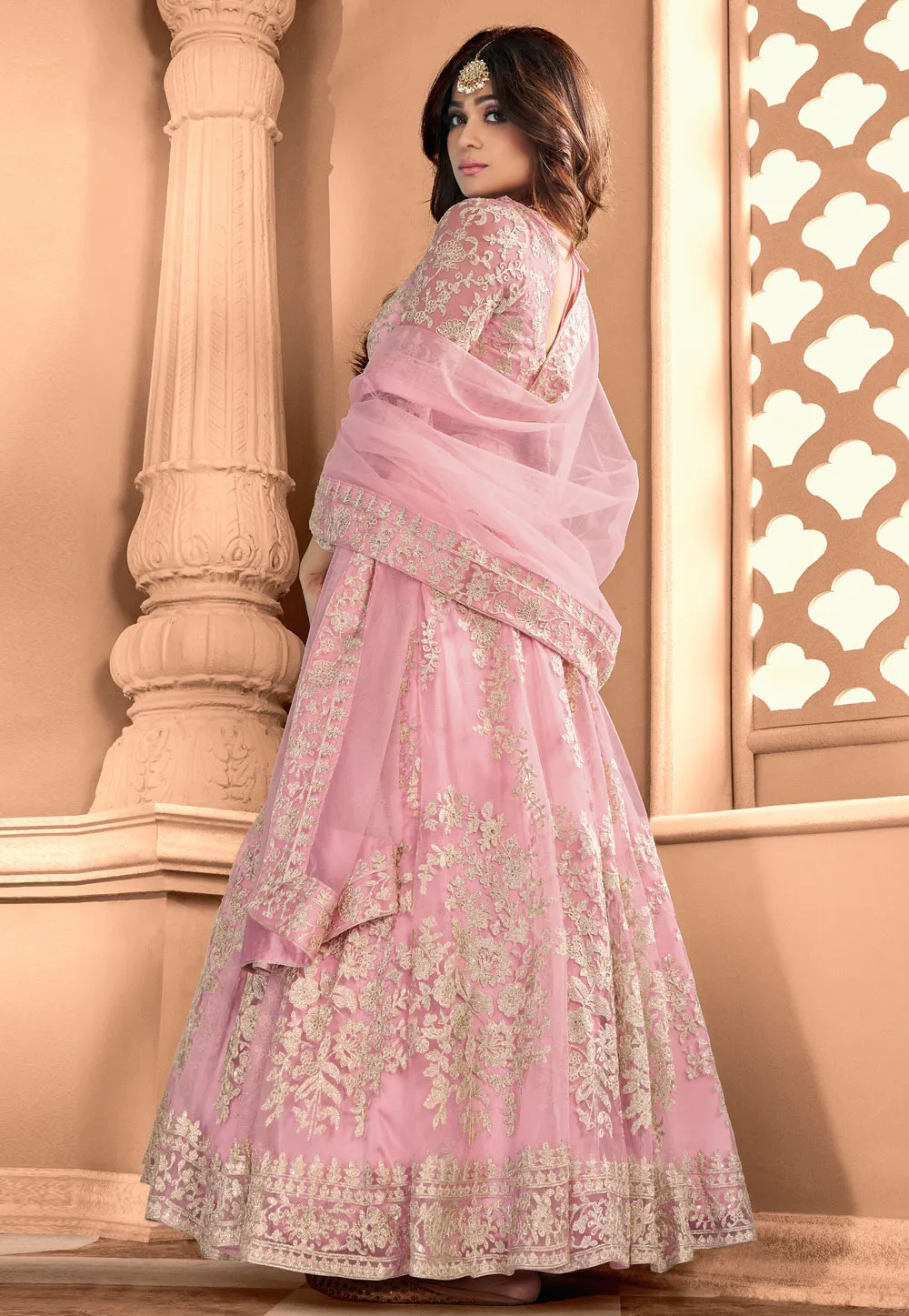 Pink Embroidery Wedding Anarkali Suit
