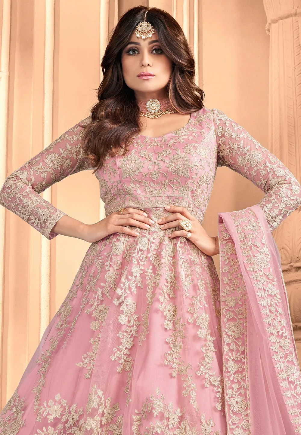 Pink Embroidery Wedding Anarkali Suit