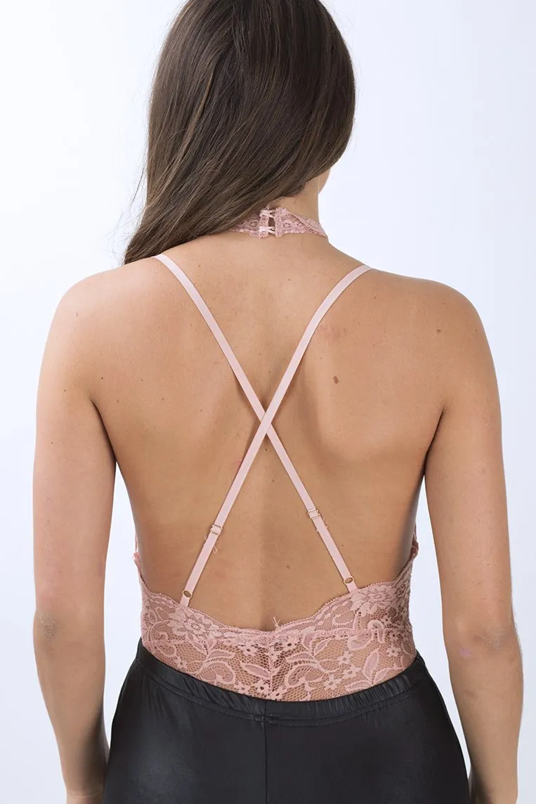 Pink Lace Choker Bodysuit- Holly