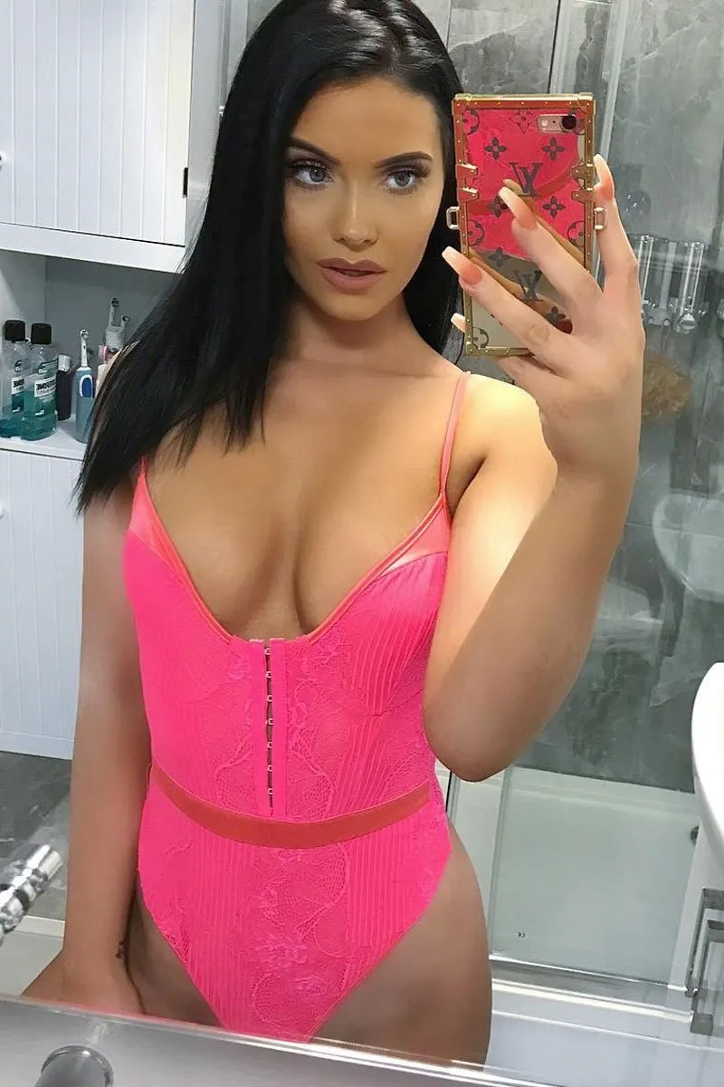 Pink Lace Hook Front Bodysuit - Sabrina