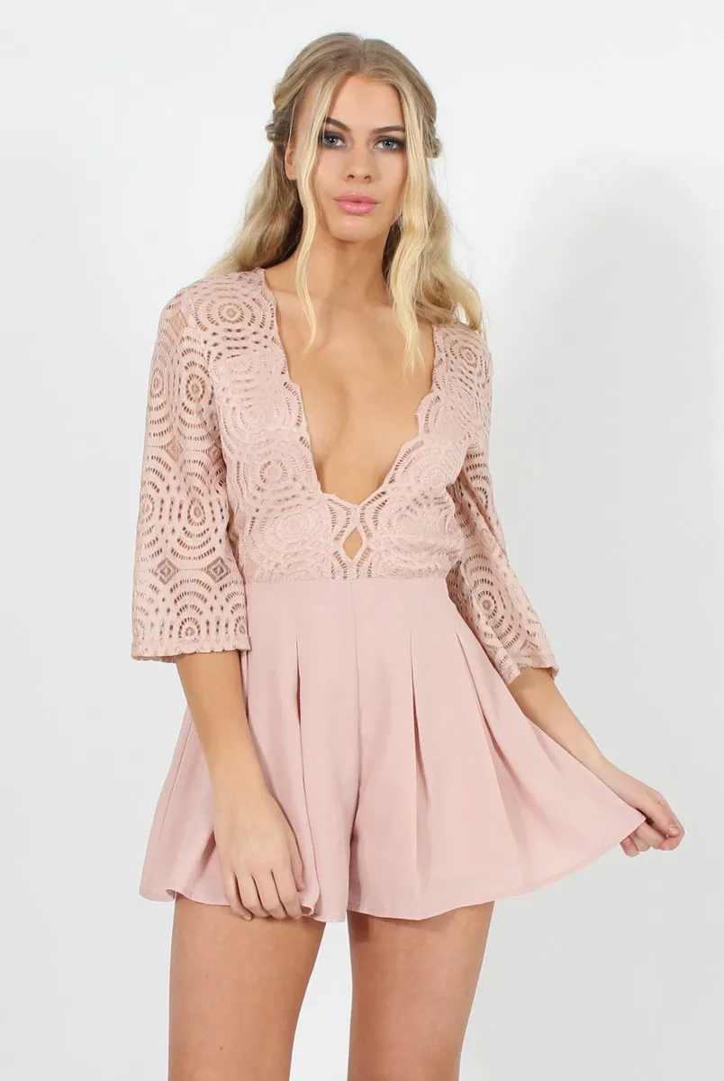 Pink Plunge Lace Playsuit - Yasmine