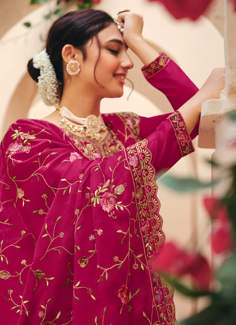 Pink Resham Thread Pant Suit