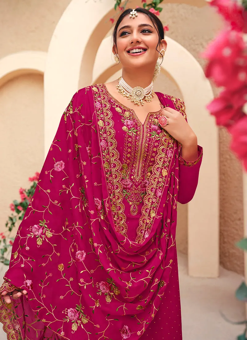 Pink Resham Thread Pant Suit