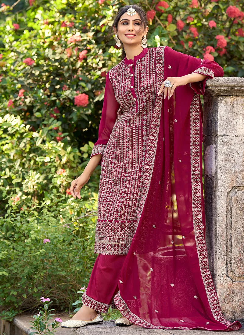 Pink Sequence Embroidery Wedding Pant Suit