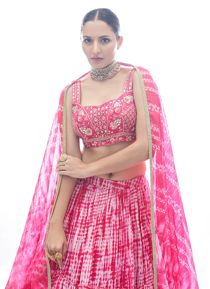 Pink Tie Dye Embroidered Designer Lehenga Choli