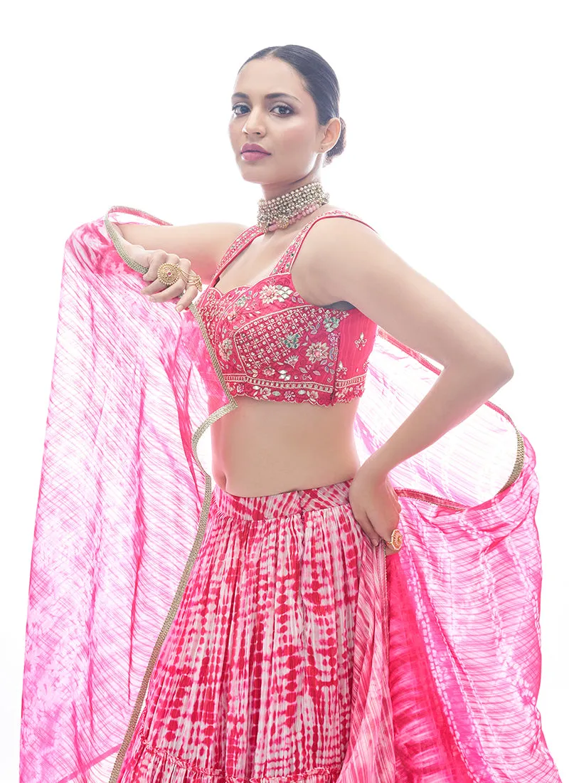 Pink Tie Dye Embroidered Designer Lehenga Choli