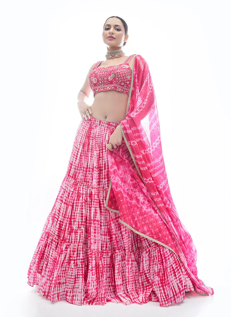Pink Tie Dye Embroidered Designer Lehenga Choli