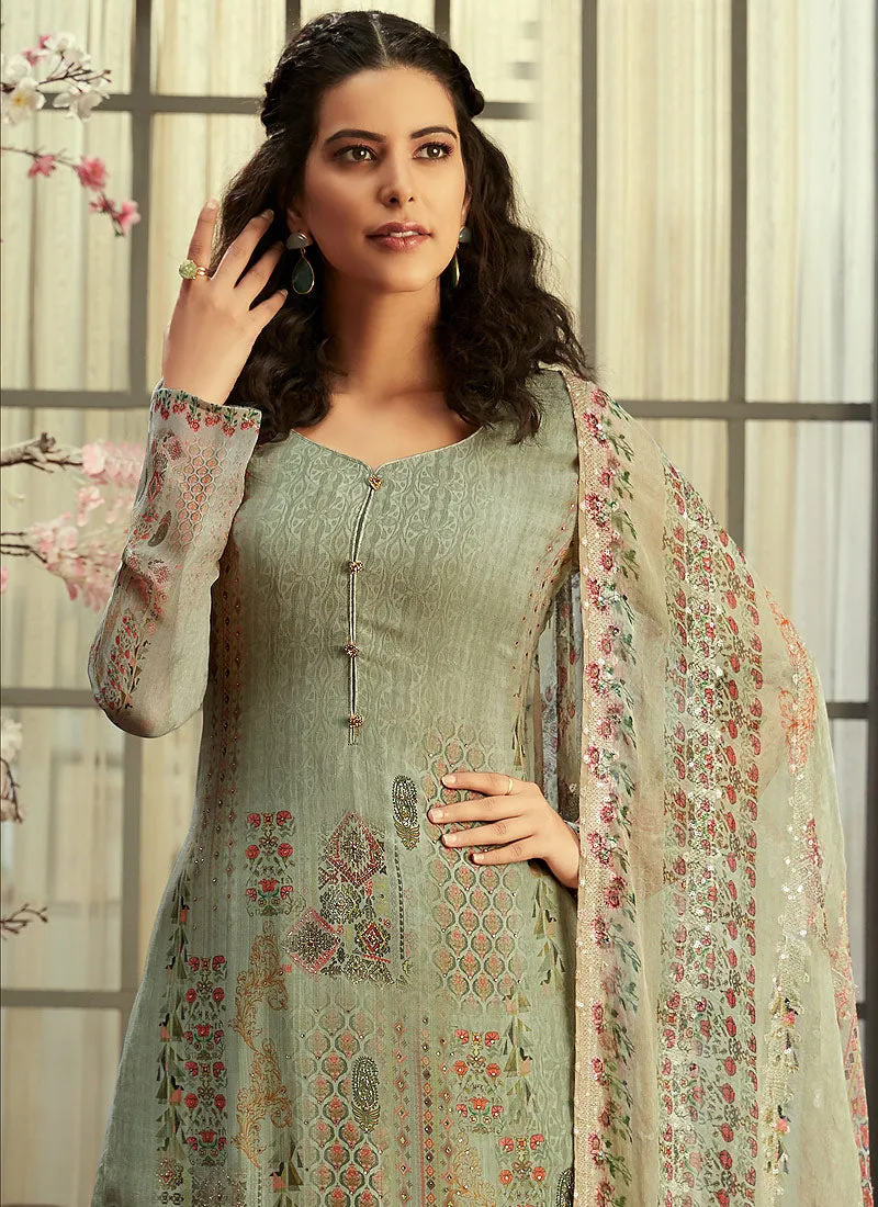 Pista Green Multi Embroidered Palazzo Suit
