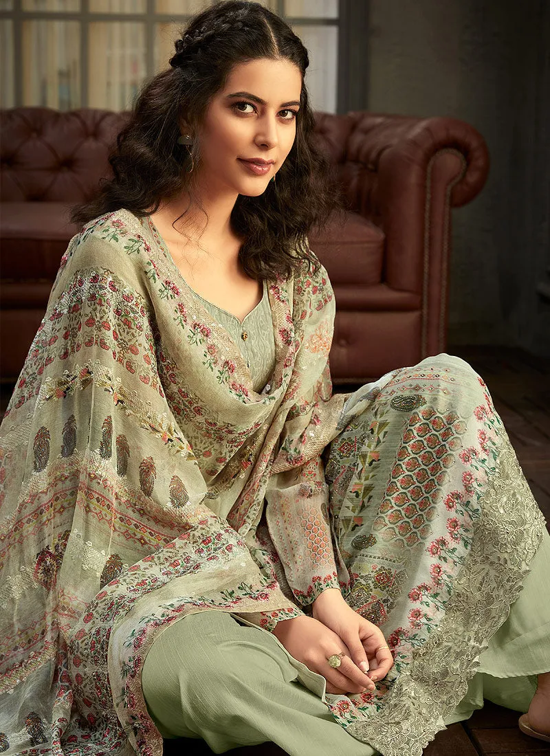 Pista Green Multi Embroidered Palazzo Suit