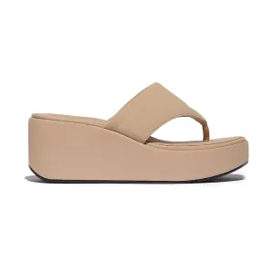 Platform Wedge Toe-Post Sandals (Beige)