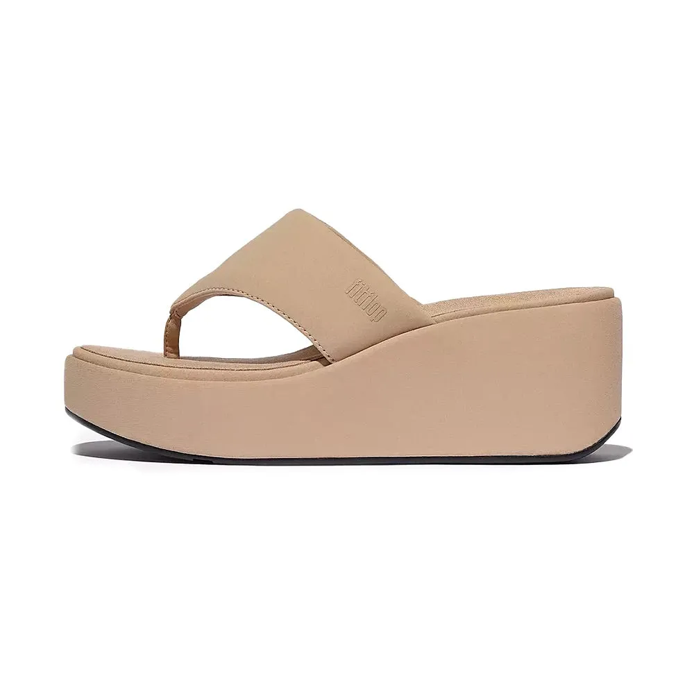 Platform Wedge Toe-Post Sandals (Beige)