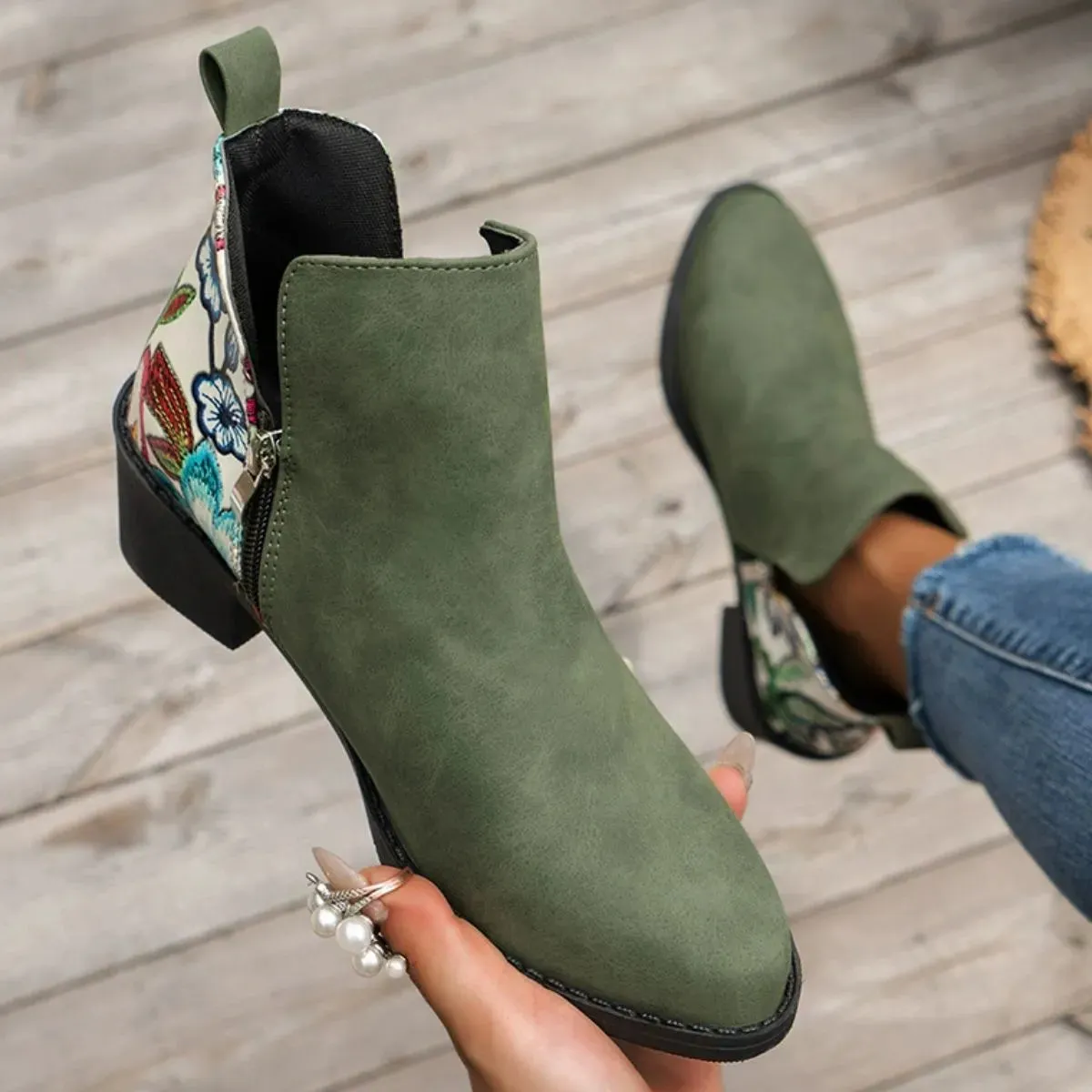 Point Toe Block Heels Boots
