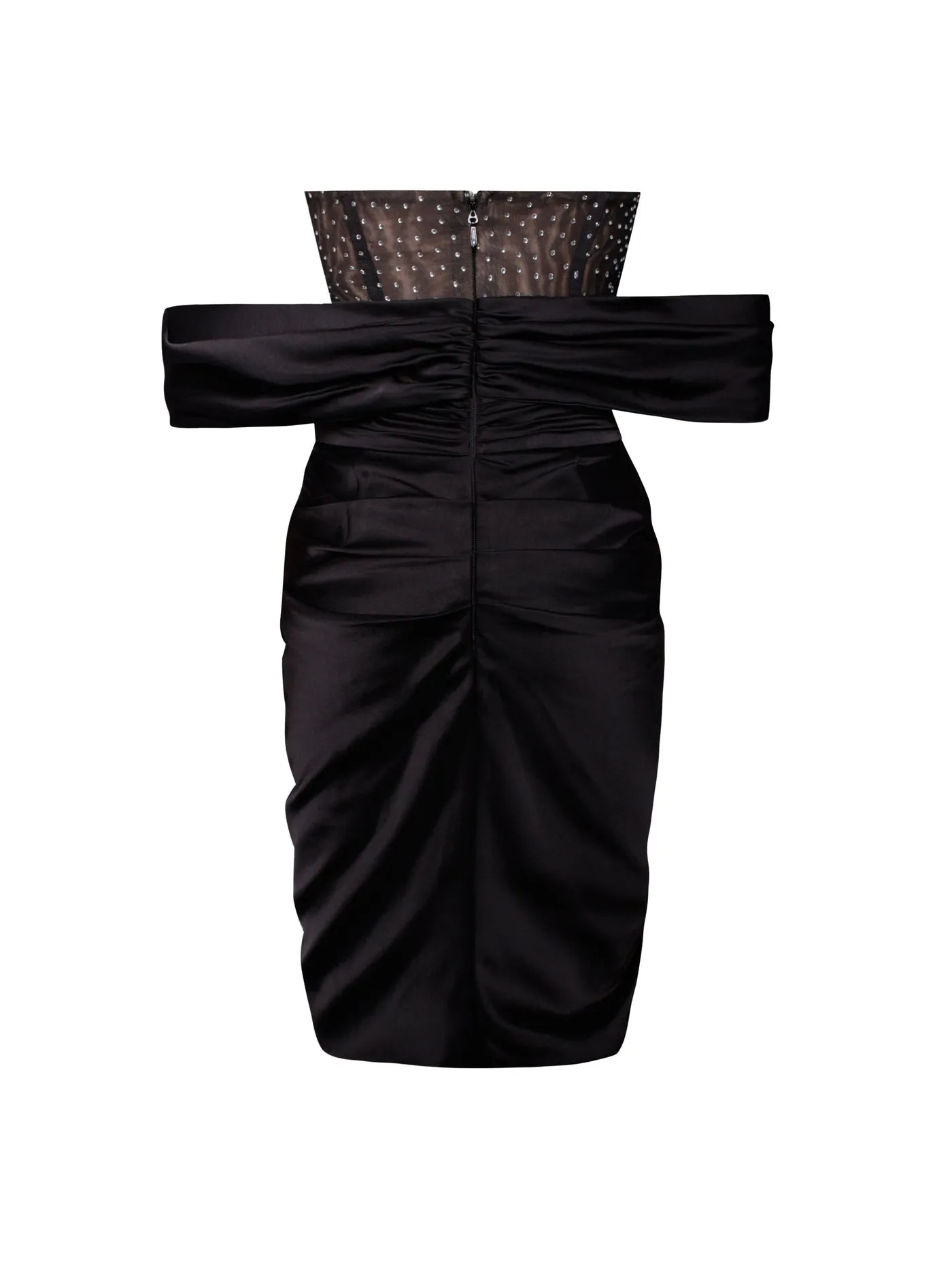 PRE-ORDER Elena Off Shoulder Corset Satin Dress with Crystals x Black