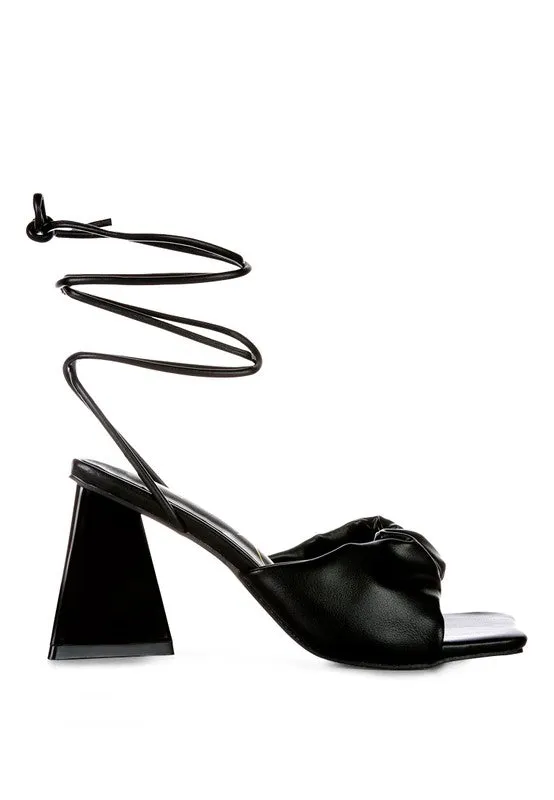 Primavera Ruched Triangular Heel Lace Up Sandal 3" Heels