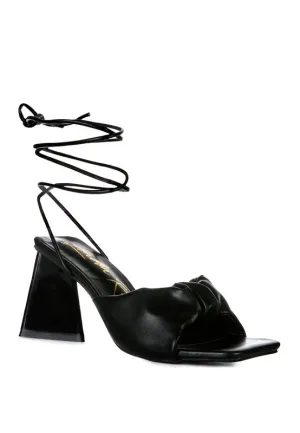 Primavera Ruched Triangular Heel Lace Up Sandal 3" Heels