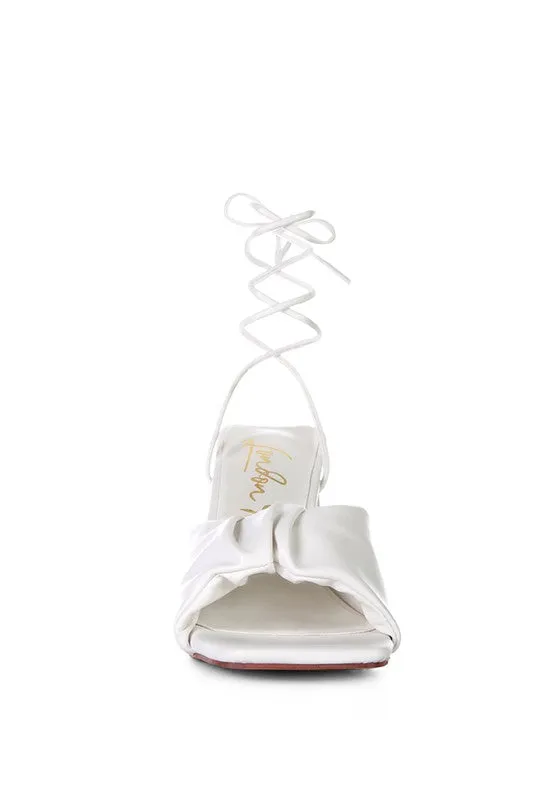 Primavera Ruched Triangular Heel Lace Up Sandal 3" Heels