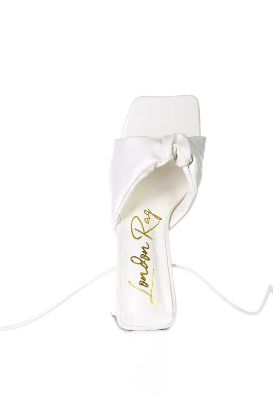 Primavera Ruched Triangular Heel Lace Up Sandal 3" Heels