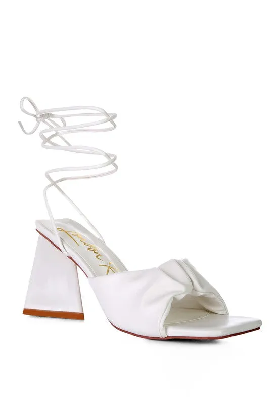 Primavera Ruched Triangular Heel Lace Up Sandal 3" Heels