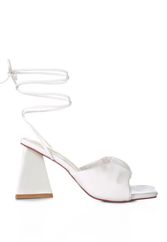 Primavera Ruched Triangular Heel Lace Up Sandal 3" Heels