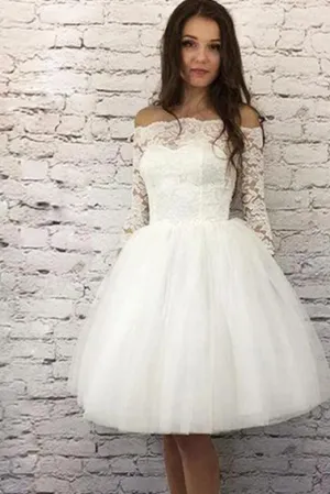 Princess A Line Off the Shoulder White Homecoming Dresses Long Sleeves OHM024