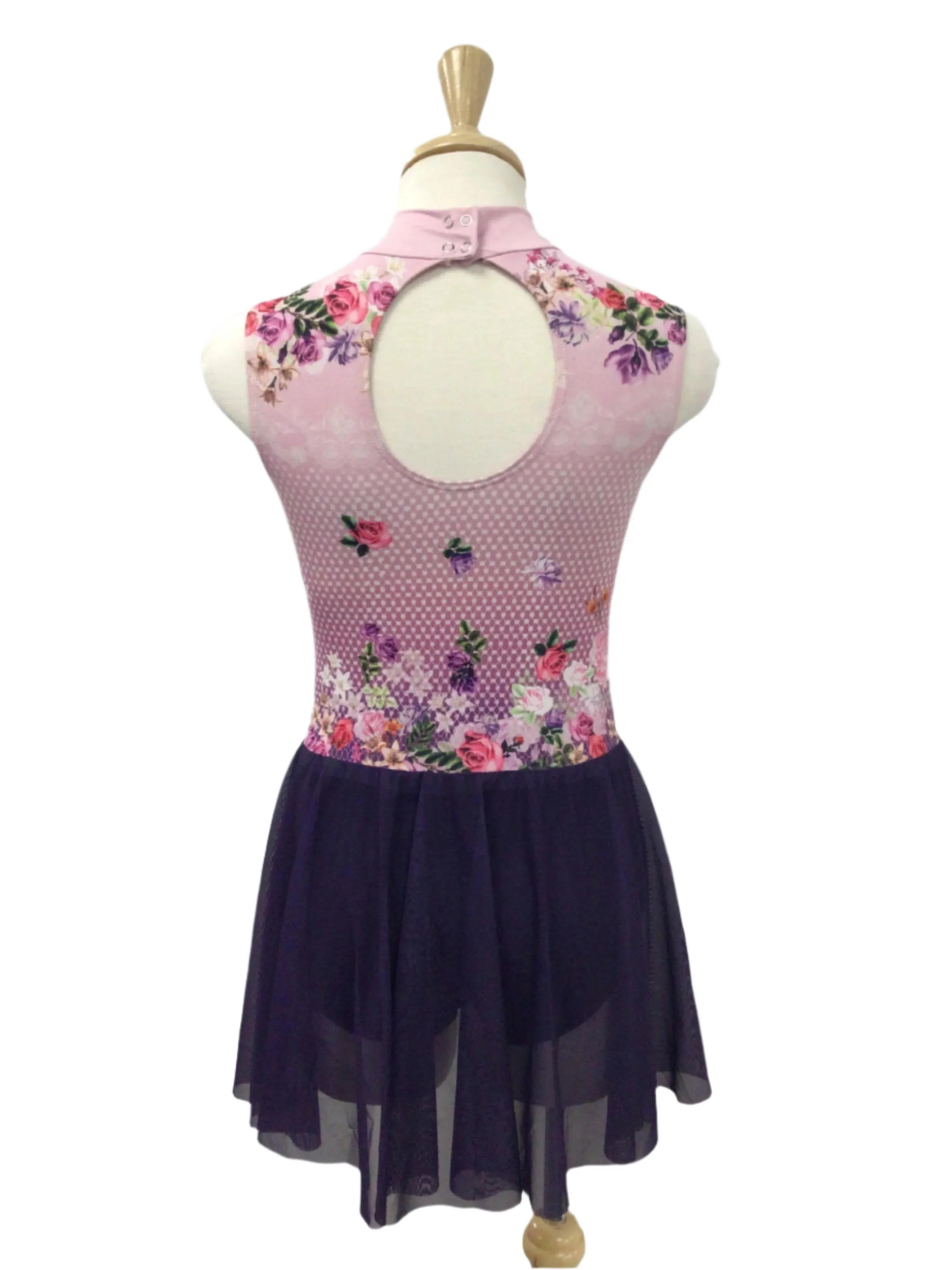 Purple and Pink Flowery Half Skirt Bodysuit