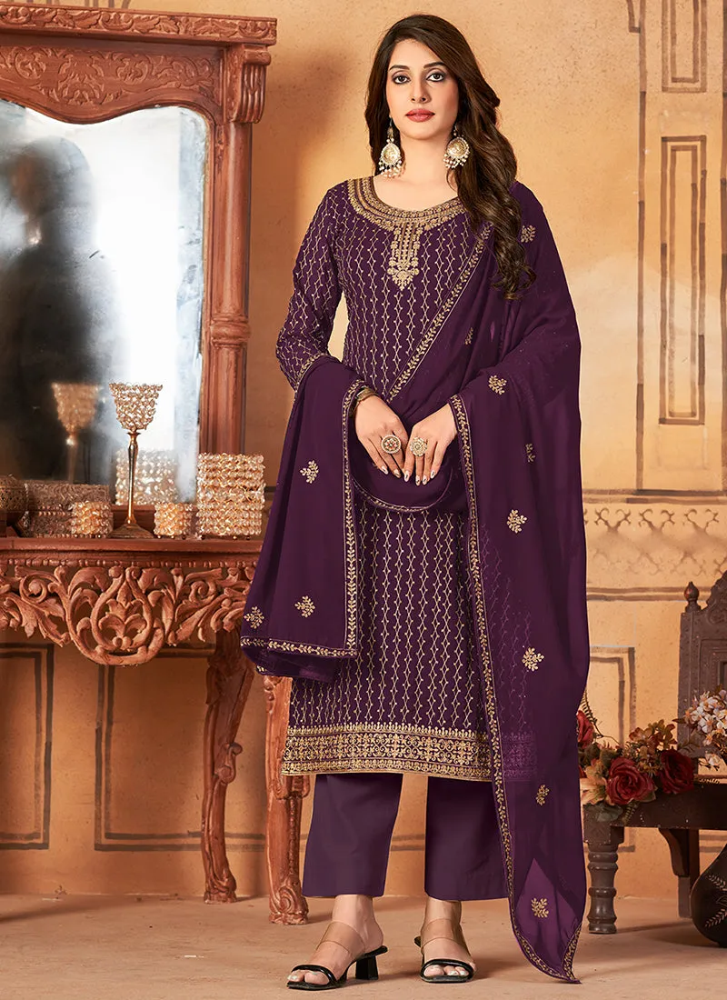 Purple Embroidery Traditional Festive Salwar Kameez