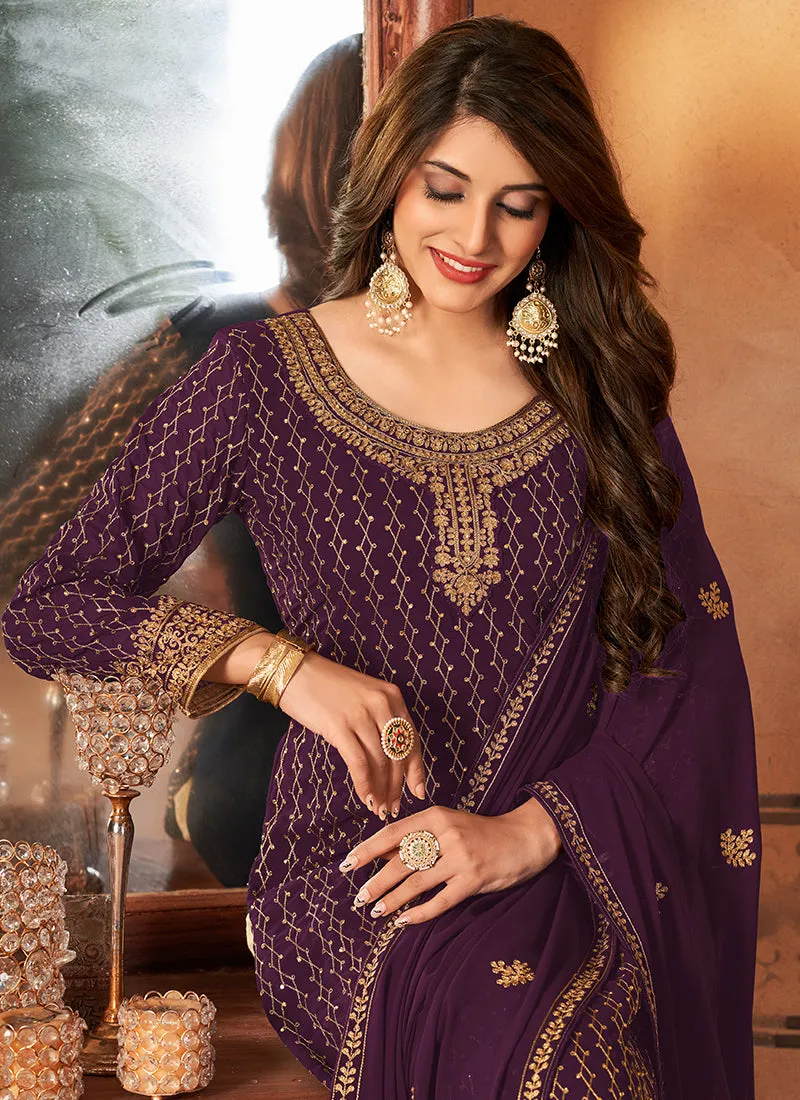 Purple Embroidery Traditional Festive Salwar Kameez