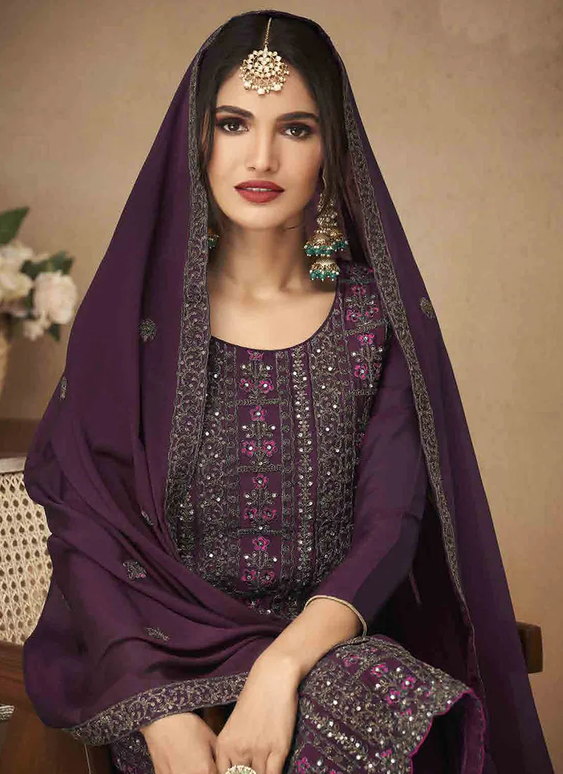 Purple Embroidery Traditional Salwar Suit