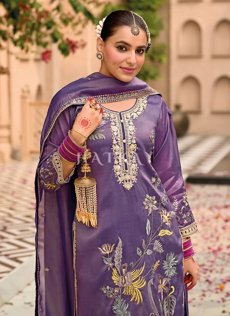 Purple Floral Embroidery Pakistani Suit