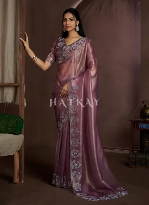 Purple Handwork Silk Wedding Saree