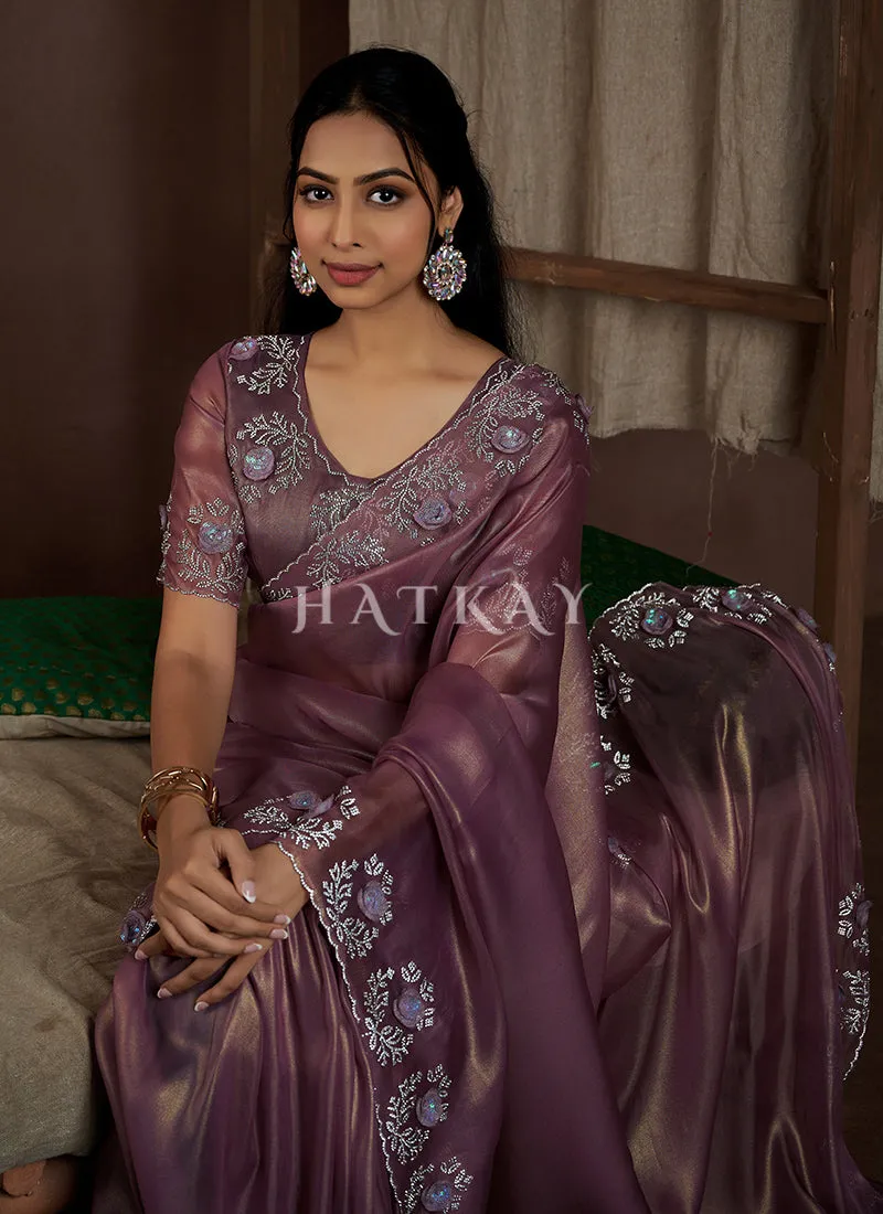 Purple Handwork Silk Wedding Saree